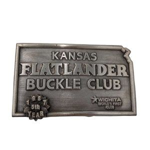 Kansas Flatlander Belt Buckle Club 1987 KS Worlds First Wichita KS Vintage